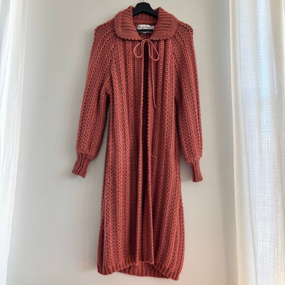 Jackets & Blazers - RARE 1970s Vintage Kimlon Knit Sweater Coat Cable Knit Long Cardigan Size Medium